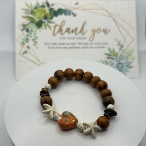 Handcrafted Wooden Bead Bracelet with Heart Charm